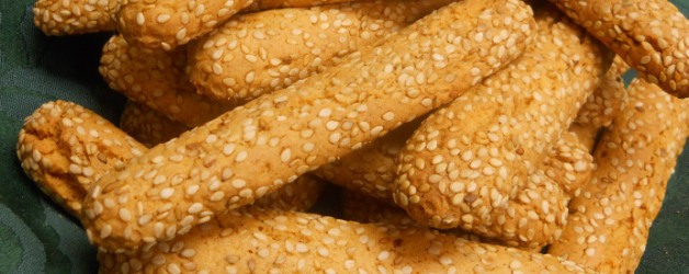 A pile of sesame biscotti made by Sandy Hunter
