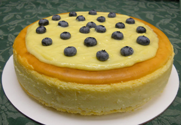 Lemon cheesecake dotted with blueberries