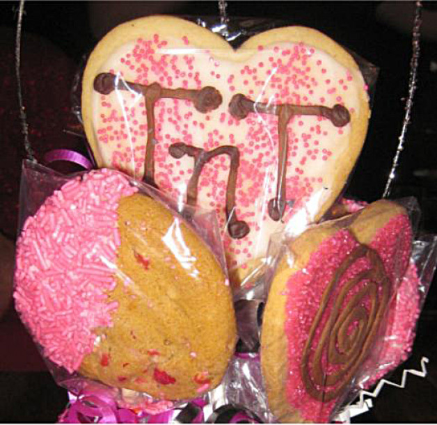 brightly decorated heart and round cookiles