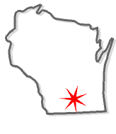 The state of Wisconsin with the classic dot for the capitol - Madison!
